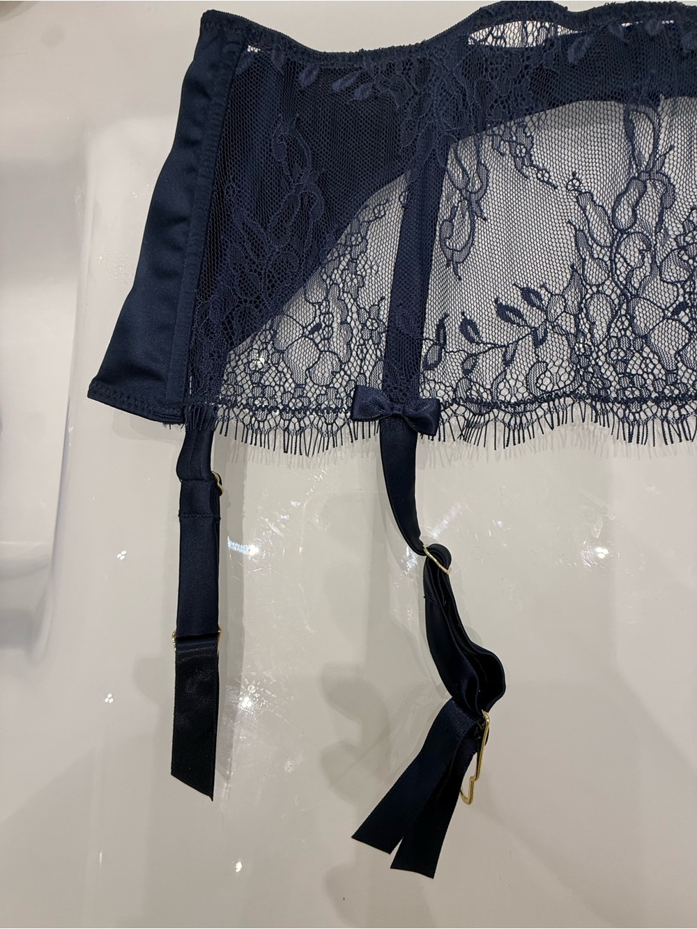 Maison-close, Sheer Navy Lace Garter Belt - Women Intimates, size L - Picture 9 of 10